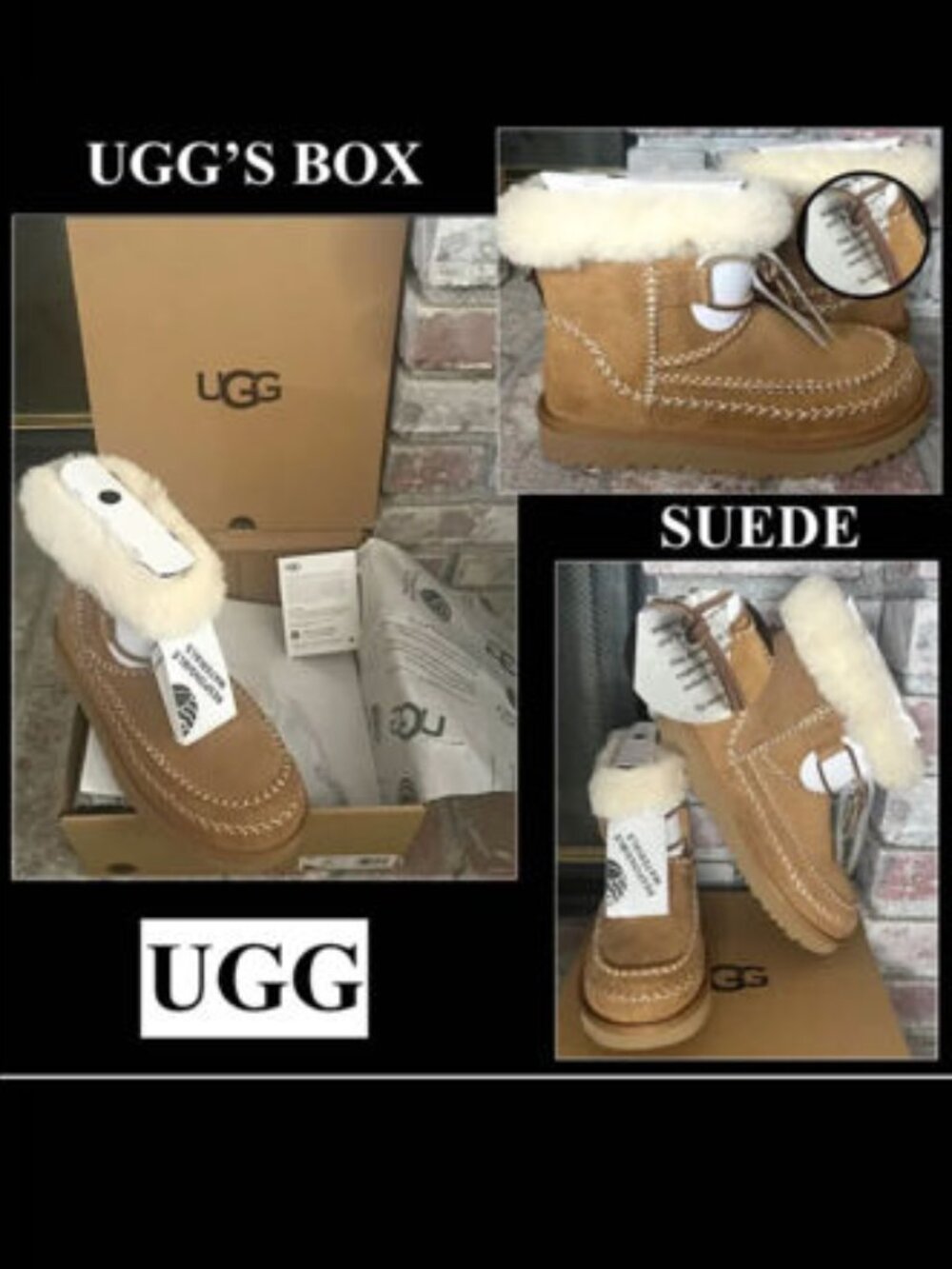 Uggs Mini Clasic Brush Suede Chestnut Plush Sheepskin Colar Alpine Boot Sz 8 NWB